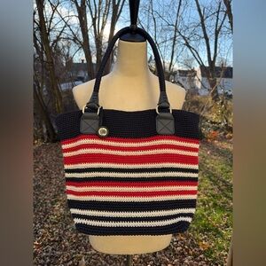 THE SAK Cambria Crochet Shoulder Bag Purse Red Navy Blue White -Anthem/Nautical